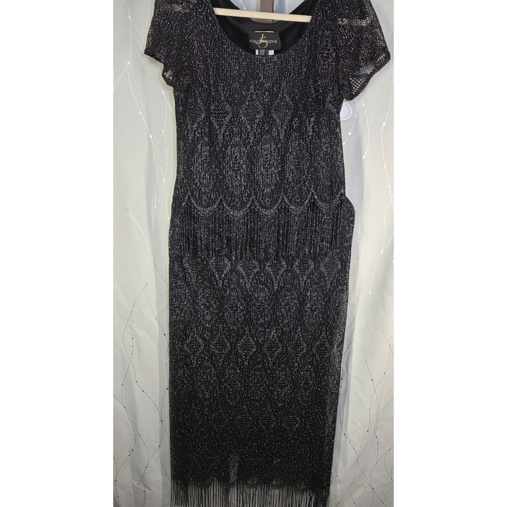 Vintage JS Collections Skirt Set L Black‎ Metallic Fringe 80s Maximalist Power